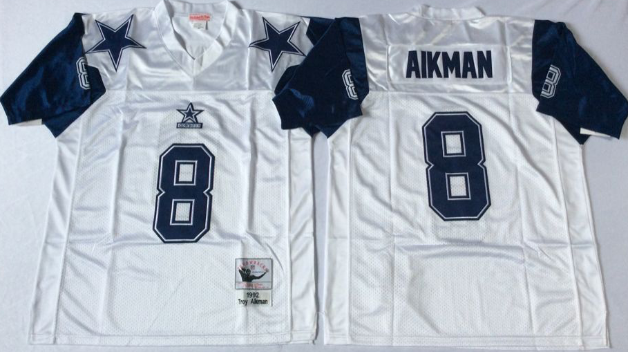 Men NFL Dallas Cowboys 8 Aikman white Mitchell Ness jerseys